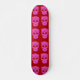 Rode en roze gehaakte schedel skateboard