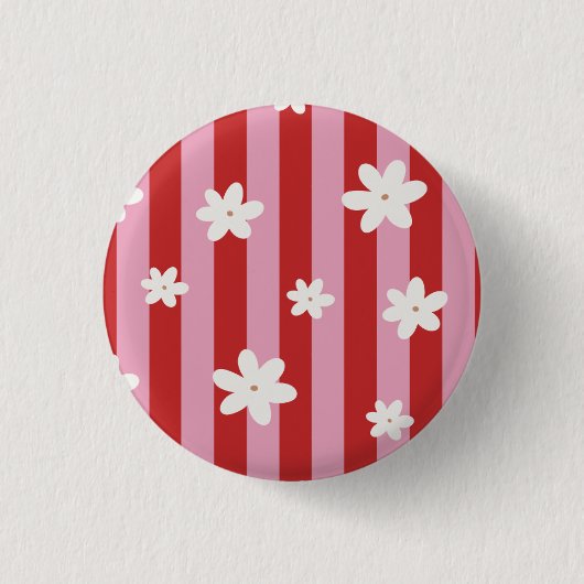 Rode en roze gestreepte bloem ronde button 3,2 cm (Voorkant)
