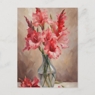 Rode en roze Gladiolus bloemen in een vaas Briefkaart