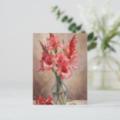 Rode en roze Gladiolus bloemen in een vaas Briefkaart (Staand voorkant)