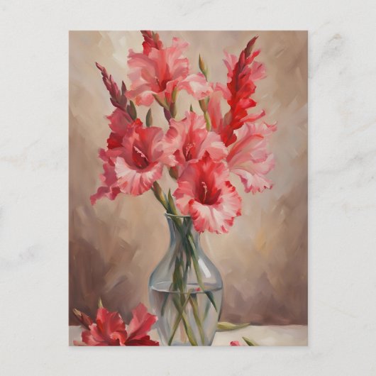 Rode en roze Gladiolus bloemen in een vaas Briefkaart (Voorkant)