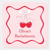 Rode en Roze Golvende Strik Kers Op Favorieten Top Vierkante Sticker (Voorkant)