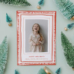 Rode en Roze Hand-getrokken Waterverf Lijst Foto Feestdagenkaart<br><div class="desc">Speels handgetekend lijst met waterverf-details maakt deze vakantiefotokaart een genot om te openen in de mail! Rode vinkjes langs de rand en roze waterverf penseelstreken gluren door brengen plezier en plezier aan het lijst rond uw favoriete foto. Kunst en design van Annie Montgomery Design.</div>