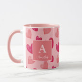 Rode en Roze Hart Persoonlijke Monogram Naam Mok (Links)