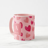 Rode en Roze Hart Persoonlijke Monogram Naam Mok (Voorkant links)