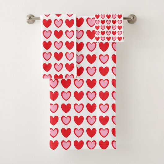 Rode en roze harten bad handdoek (Insitu)