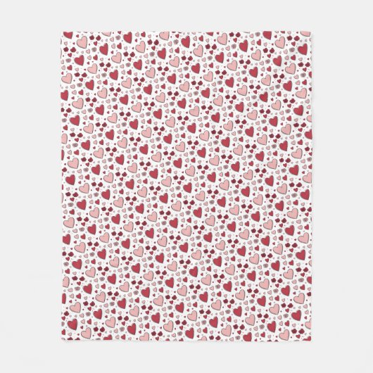 Rode en Roze Harten en Rozen Doodle Kunst Fleece Deken (Voorkant)