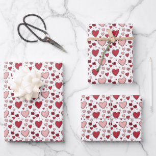 Rode en Roze Harten en Rozen Doodle Kunst Inpakpapier Vel