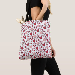 Rode en Roze Harten en Rozen Doodle Kunst Tote Bag