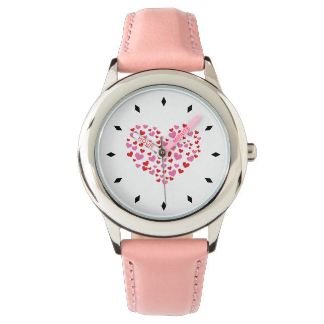 Rode en roze harten horloge (Voorkant)