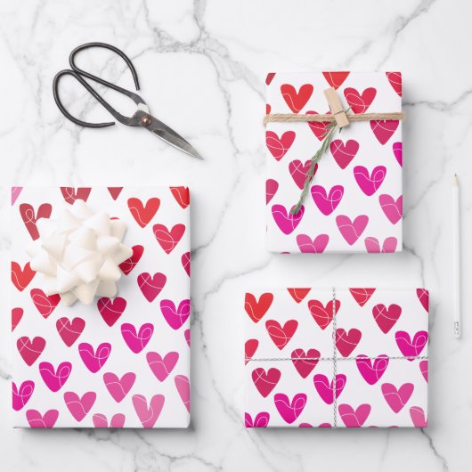 Rode en roze harten inpakpapier vel (Voorkant)