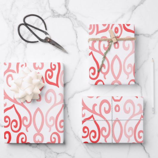 Rode en roze harten inpakpapier vel (Voorkant)