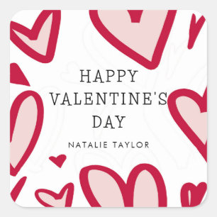 Rode en Roze Harten Leuke Valentijnsdag Vierkante Sticker