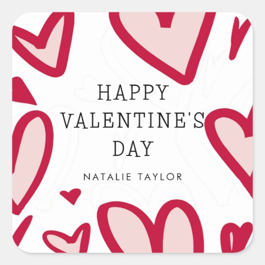 Rode en Roze Harten Leuke Valentijnsdag Vierkante Sticker (Voorkant)