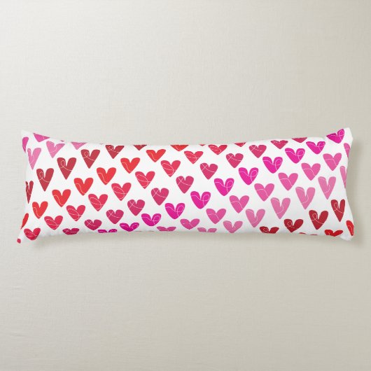 Rode en roze harten lichaamskussen (Voorkant)