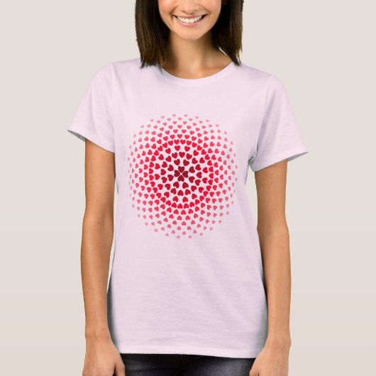 Rode en roze harten mandala t-shirt (Voorkant)