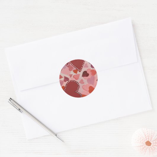 Rode en roze harten ronde sticker (Envelop)
