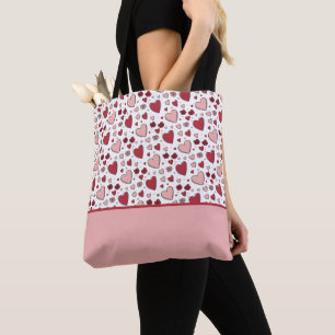 Rode en Roze Harten Rozen Doodle Kunst Kleurblok Tote Bag