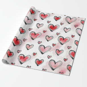 Rode en Roze Harten Valentijnsdag Cadeaupapier