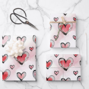 Rode en Roze Harten Valentijnsdag Inpakpapier Vel