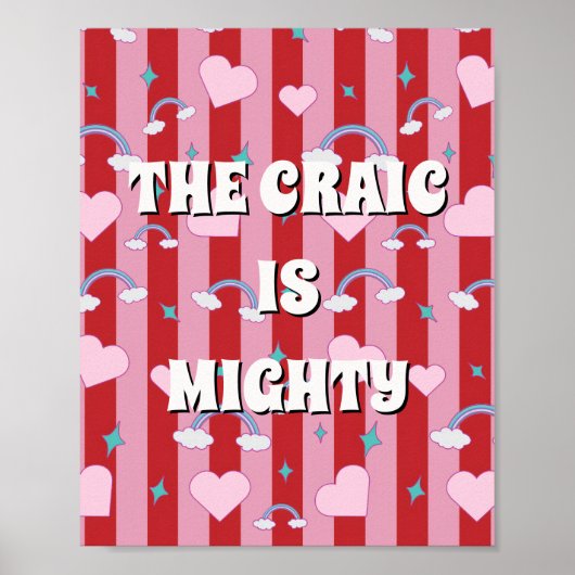 Rode en roze Ierse poster 'The craic is mighty' (Voorkant)