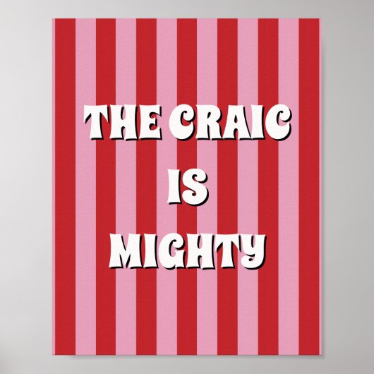Rode en roze Ierse poster 'The craic is mighty' (Voorkant)
