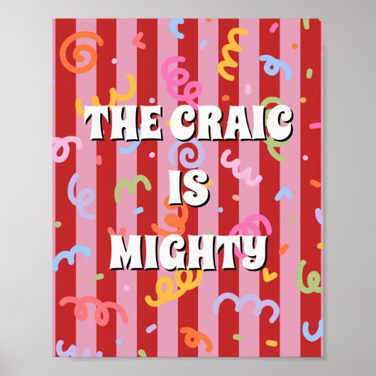 Rode en roze Ierse poster 'The craic is mighty' (Voorkant)