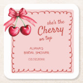 Rode en Roze Kers Op Kers Bruidsdouche Kartonnen Onderzetters (Voorkant)