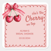 Rode en Roze Kers Op Kers Bruidsdouche Vierkante Sticker (Voorkant)
