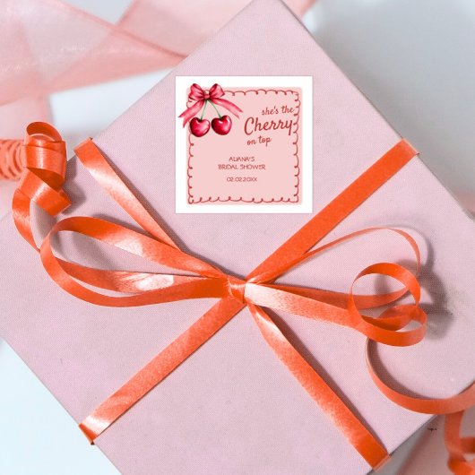 Rode en Roze Kersen Op de Top Kersen Bruidsdouche Vierkante Sticker