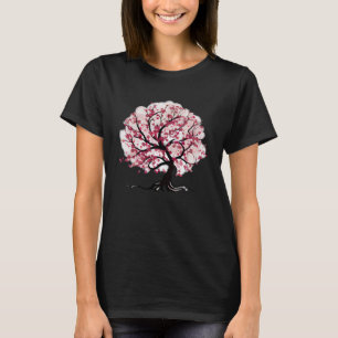 rode en roze kersenbloesem bloemen boom van het le t-shirt