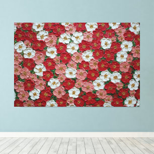Rode en Roze Kersenbloesems – Impasto Wandkunst Canvas Afdruk