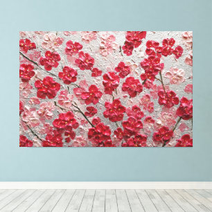 Rode en Roze Kersenbloesems – Impasto Wandkunst Canvas Afdruk
