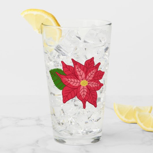 Rode en Roze Kerstster Poinsettia Glas (Voorkant ijs)