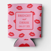 Rode en roze kussen gepersonaliseerde bruiloft blikjeskoeler (Voorkant)