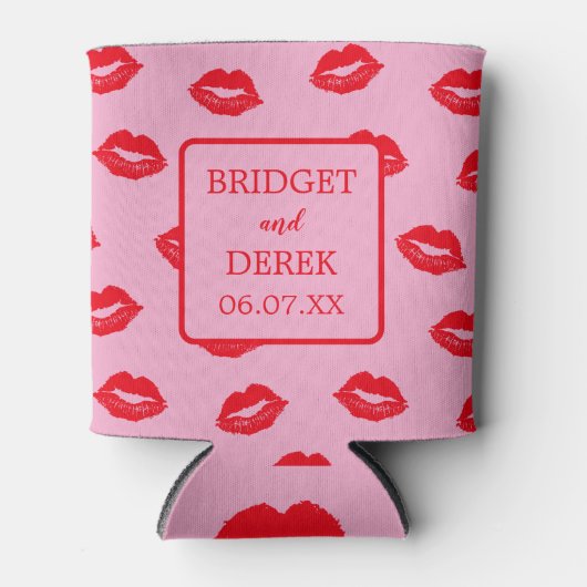 Rode en roze kussen gepersonaliseerde bruiloft blikjeskoeler (Voorkant)