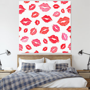 Rode en roze lip patroon kunst canvas afdruk