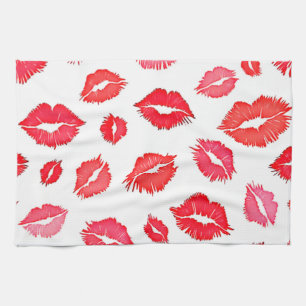 Rode en roze lip patroon kunst theedoek