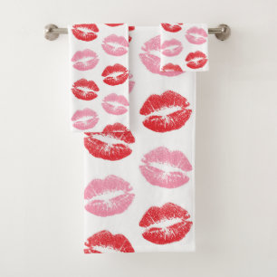 Rode en roze lippen, patroon van lippen, lippensti bad handdoek