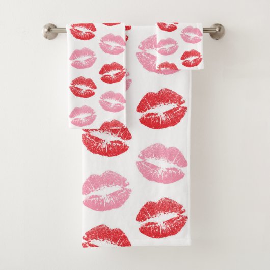 Rode en roze lippen, patroon van lippen, lippensti bad handdoek (Insitu)