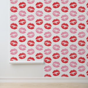 Rode en roze lippen, patroon van lippen, lippensti behang