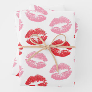 Rode en roze lippen, patroon van lippen, lippensti inpakpapier vel
