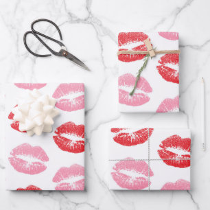 Rode en roze lippen, patroon van lippen, lippensti inpakpapier vel