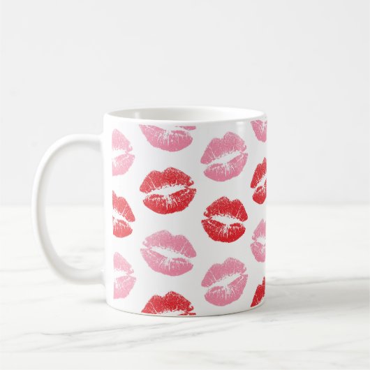 Rode en roze lippen, patroon van lippen, lippensti koffiemok (Links)