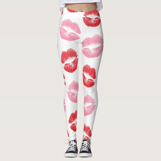 Rode en roze lippen, patroon van lippen, lippensti leggings (Voorkant)