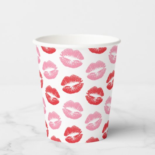 Rode en roze lippen, patroon van lippen, lippensti papieren bekers (Voorkant)