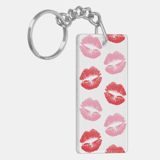 Rode en roze lippen, patroon van lippen, lippensti sleutelhanger (Voorkant Links)
