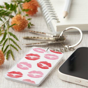 Rode en roze lippen, patroon van lippen, lippensti sleutelhanger