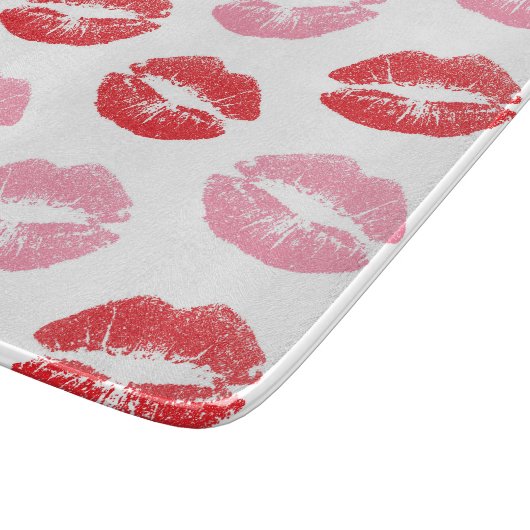 Rode en roze lippen, patroon van lippen, lippensti snijplank (Hoek)