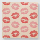 Rode en roze lippen, patroon van lippen, lippensti stenen onderzetter (Voorkant)